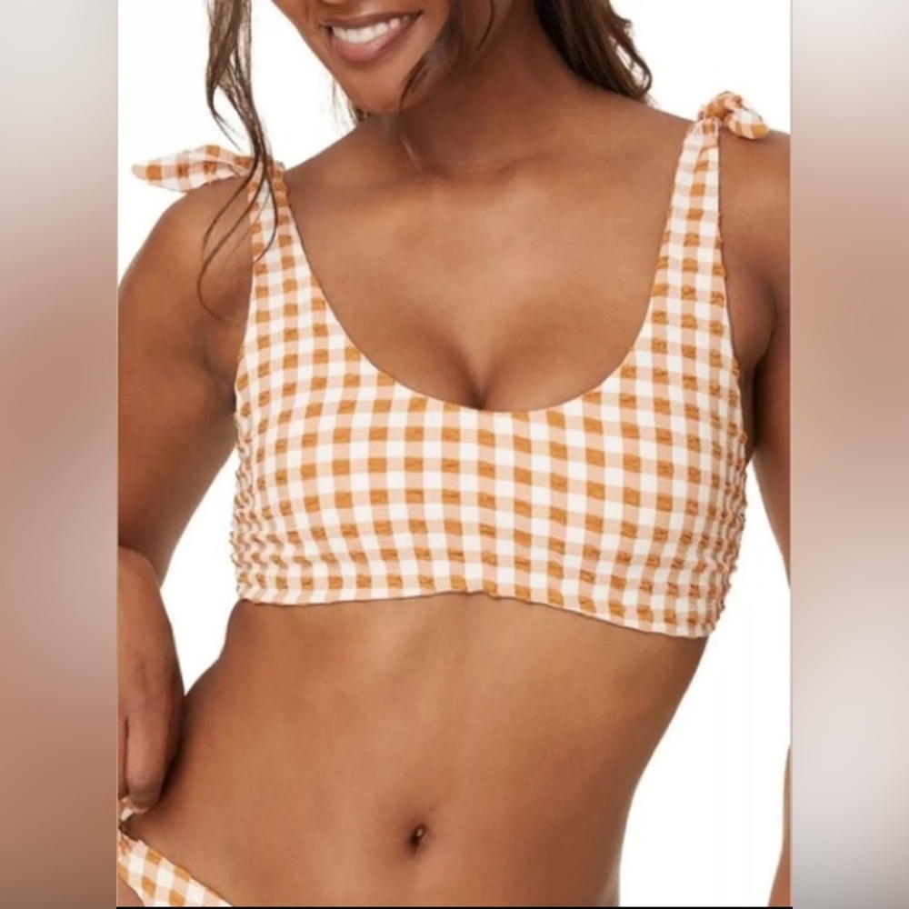 ANDIE The Mandalay Bikini Top Sparrow Gingham Seersucker Brown Boho